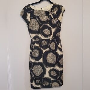 Nanette Lepore Elegant Black and Cream Patterned Dress 100% Silk